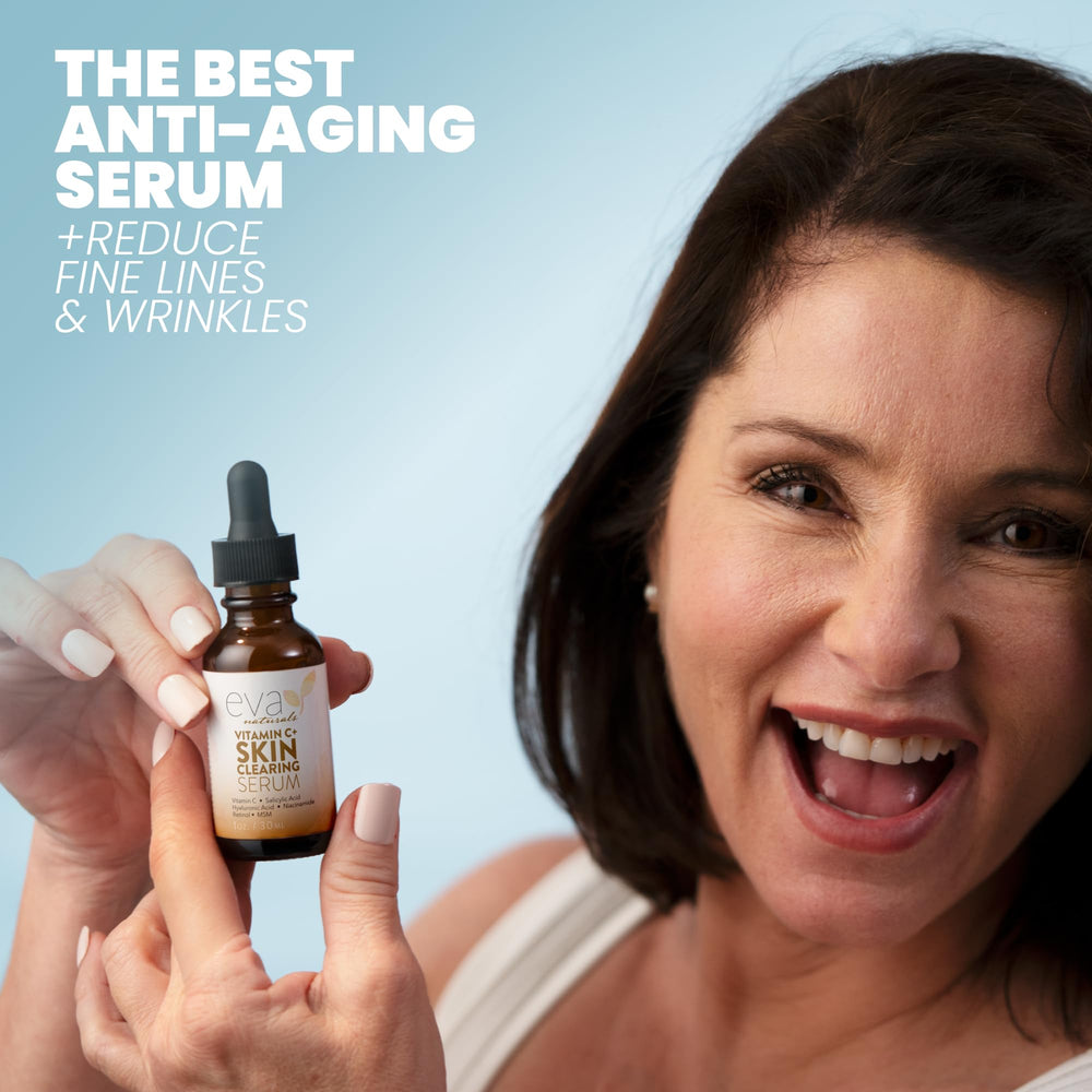 Eva Naturals Vitamin C Serum application on cheek shows fast absorption and radiant finish.