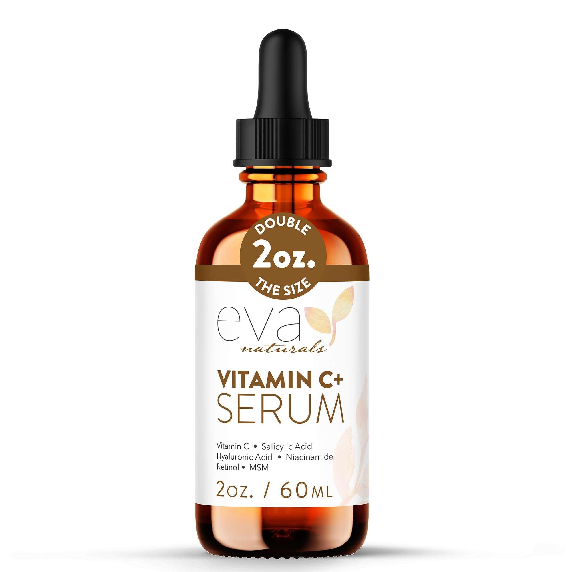 Eva Naturals Vitamin C Serum bottle hero shows lightweight clear-skin support.