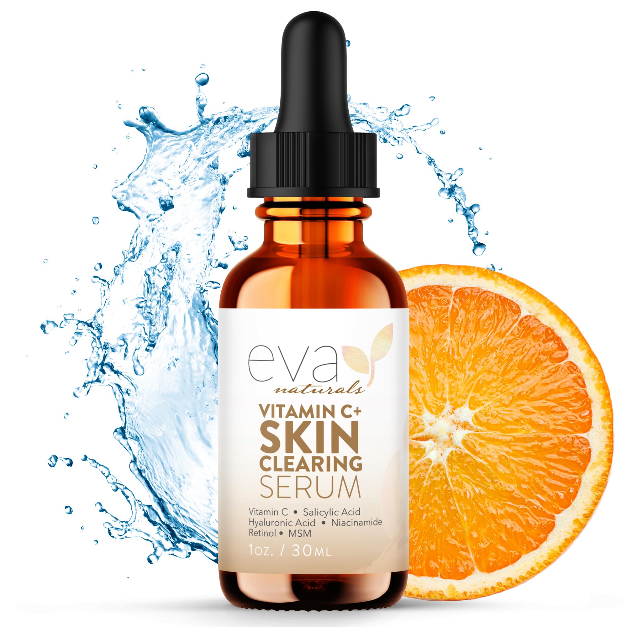 Eva Naturals Vitamin C Serum bottle pump for quick oil-control skin clarity.