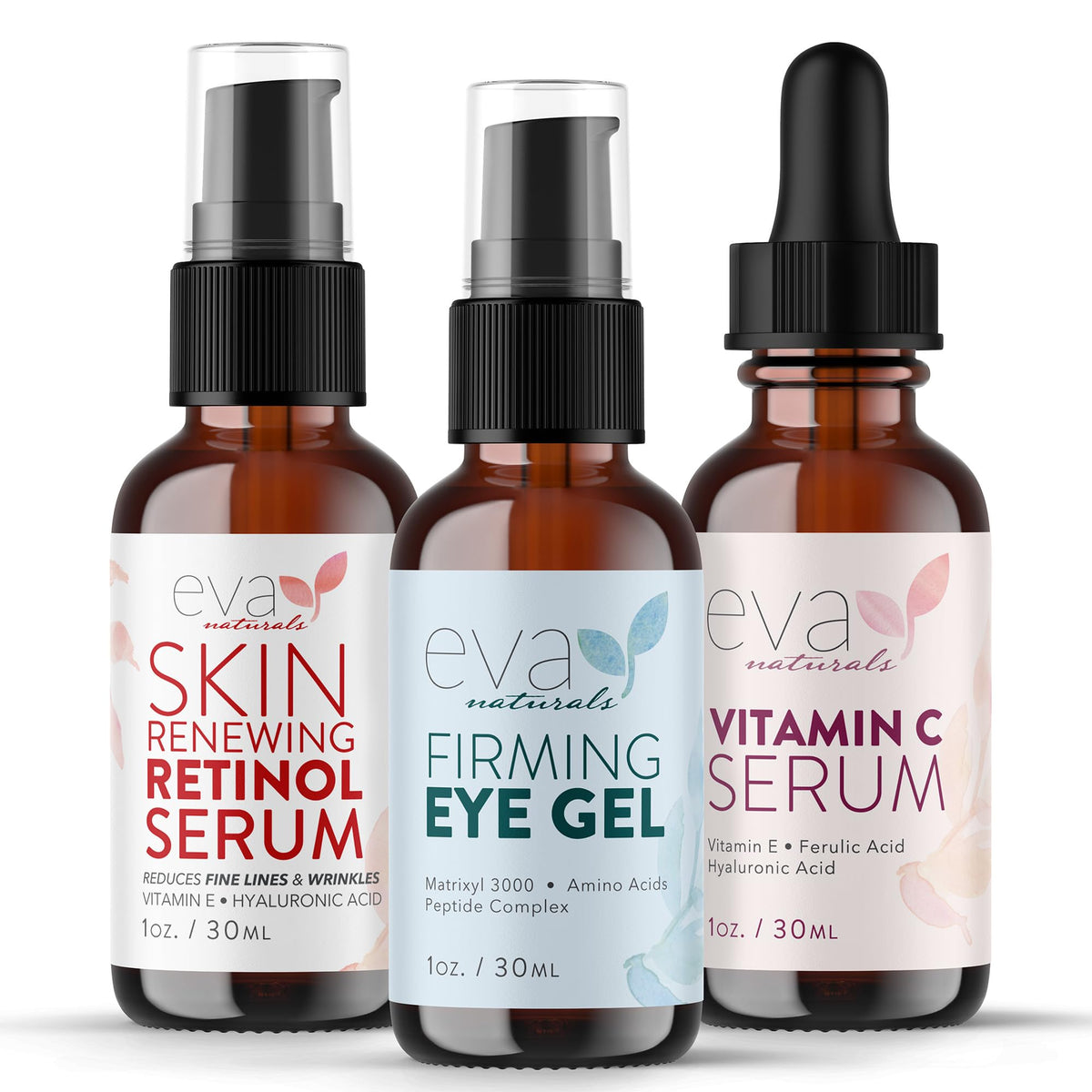 Eva Naturals Vitamin C Serum bottle highlights brightening skin support.