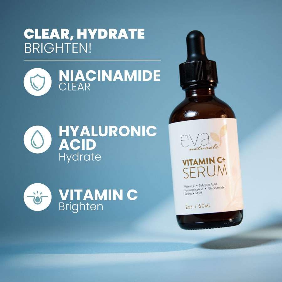 Eva Naturals Vitamin C Serum dropper closeup highlights easy daily application.