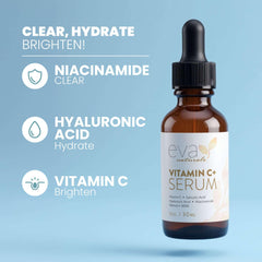 Eva Naturals Vitamin C Serum dropper pour demonstrates precise application for a balanced routine.