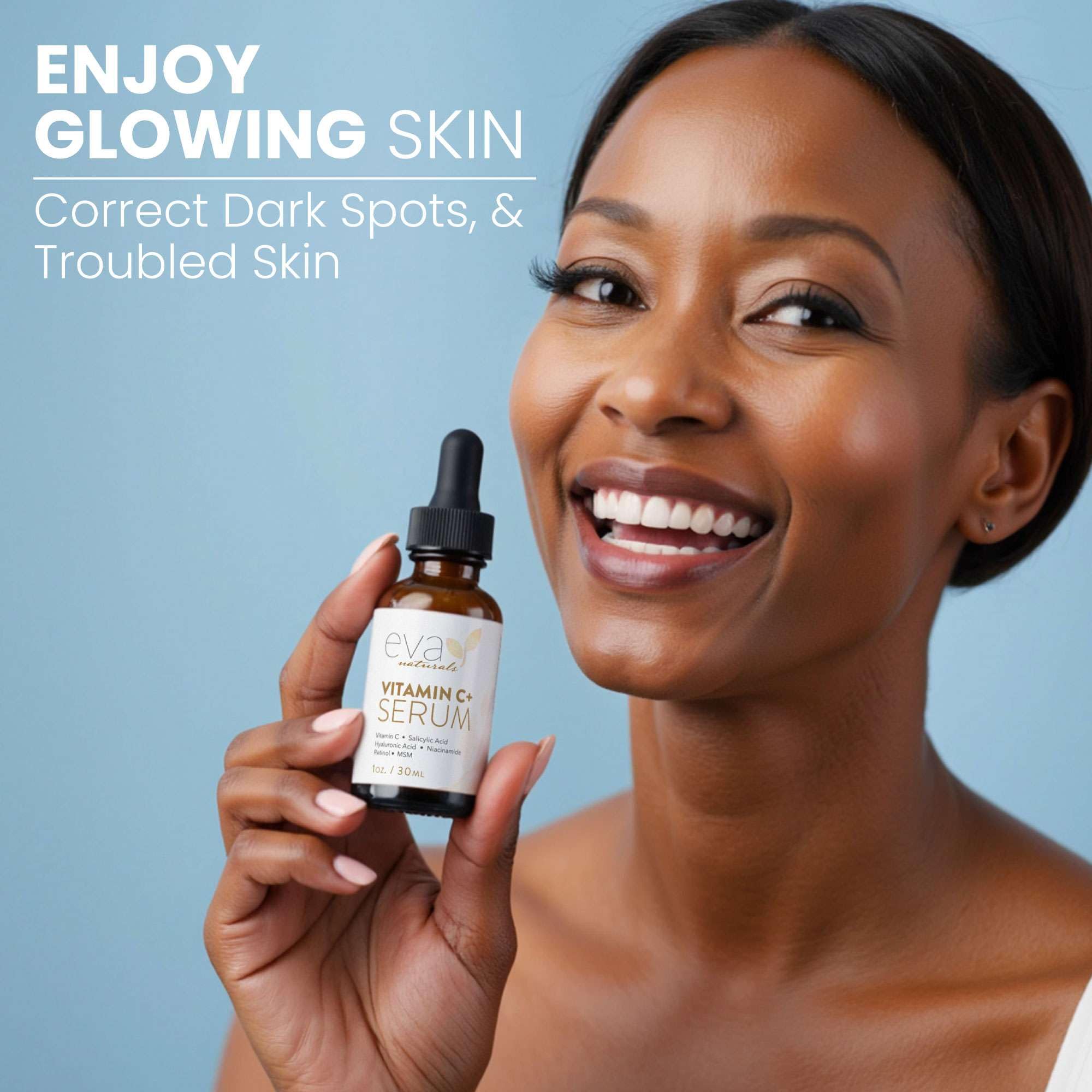 Eva Naturals Vitamin C Serum ingredients retinol closeup hints at gentle anti-aging.