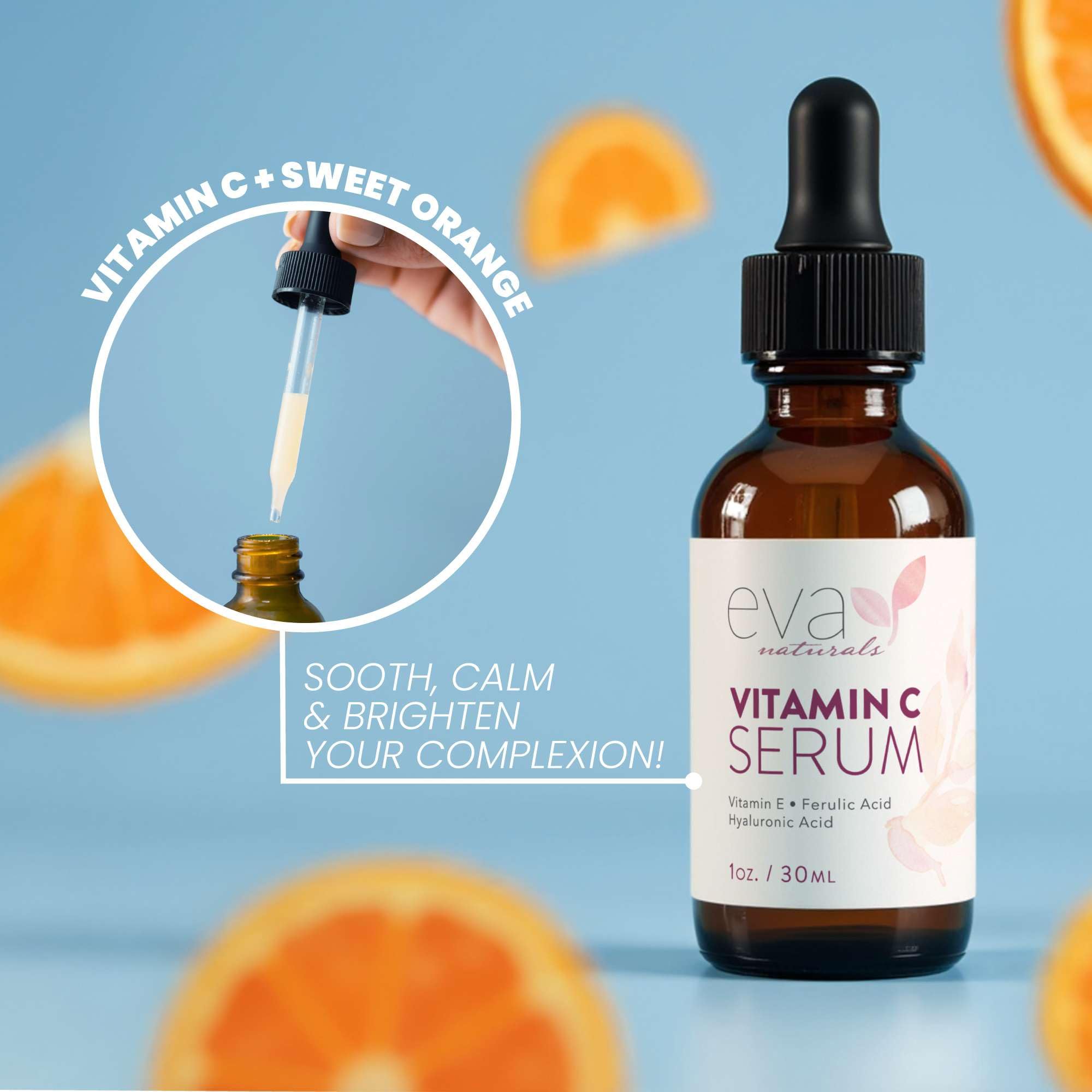 Eva Naturals Vitamin C Serum night routine integrated with skincare.