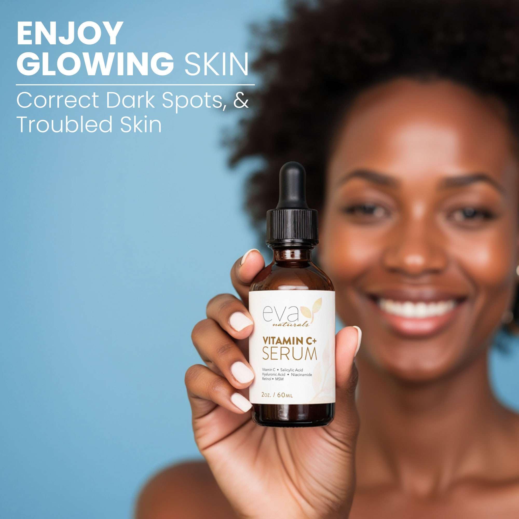 Eva Naturals Vitamin C Serum texture swirl demonstrates fast-absorbing finish.