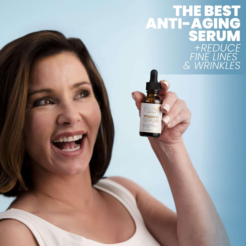 Eva Naturals Vitamin C Serum texture swirl reveals a lightweight, non-greasy formula.