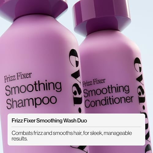 Eva NYC anti-frizz conditioner bottle closeup showing smoothing benefits