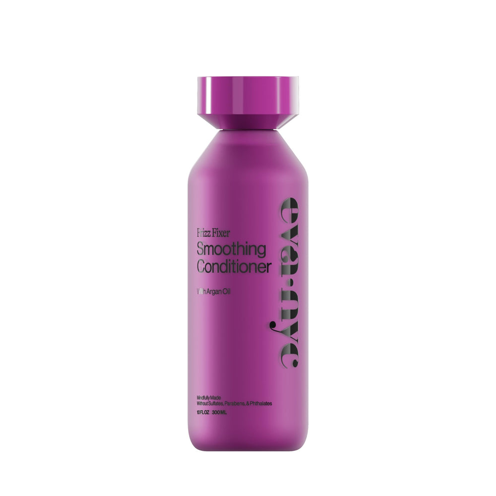 Eva NYC anti-frizz conditioner bottle shows smoothing for frizz-prone hair
