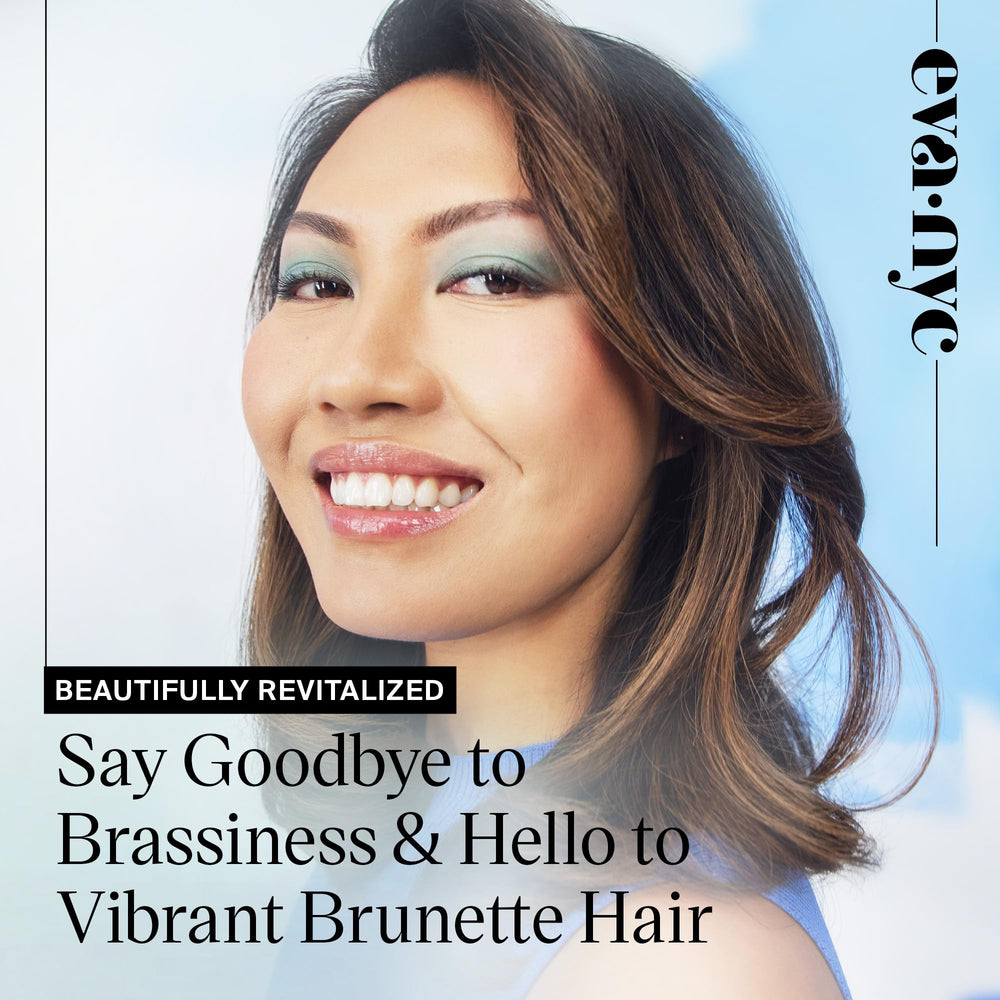 Eva NYC Brass to Sass Brunette Shampoo blue foam close-up supports color-treated hair hydration