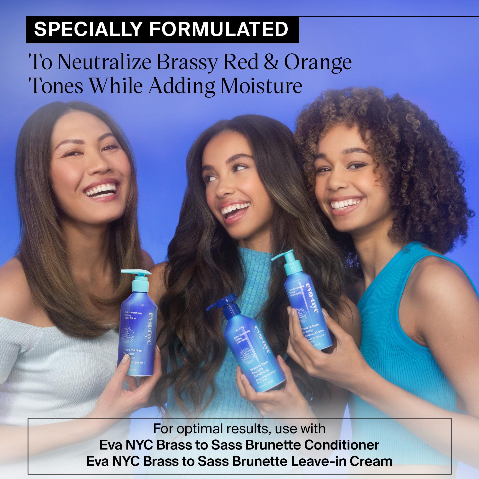 Cruelty-free label on Eva NYC Brass to Sass Brunette Shampoo