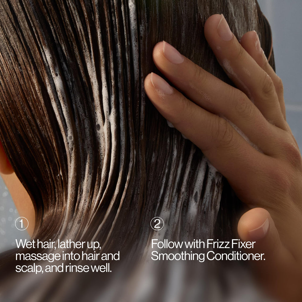 Eva NYC Frizz Fixer Shampoo color-safe formula maintains vibrancy while reducing frizz.