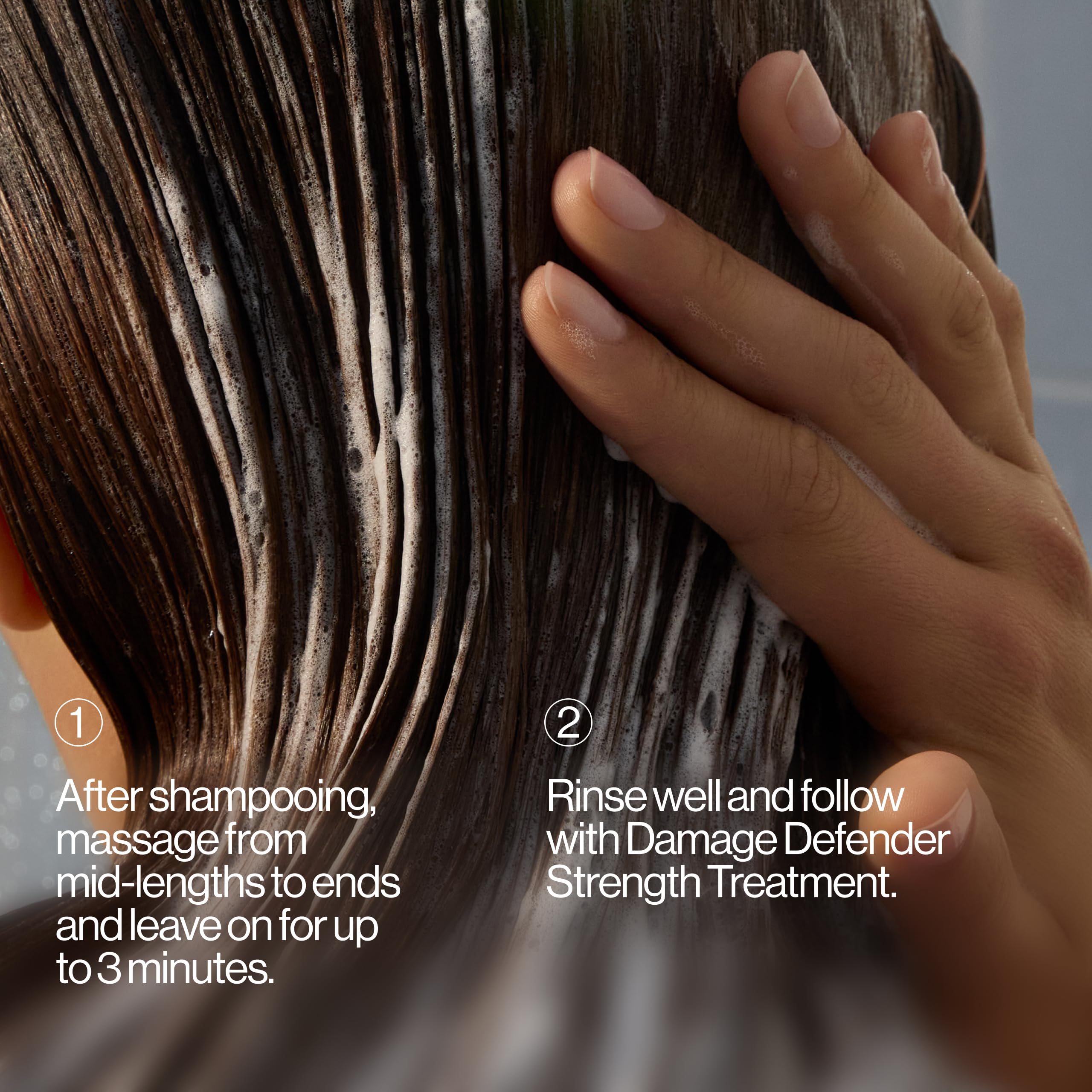 Eva NYC Ritual Repair Shampoo foamy lather capturing rich silky texture on hair strands