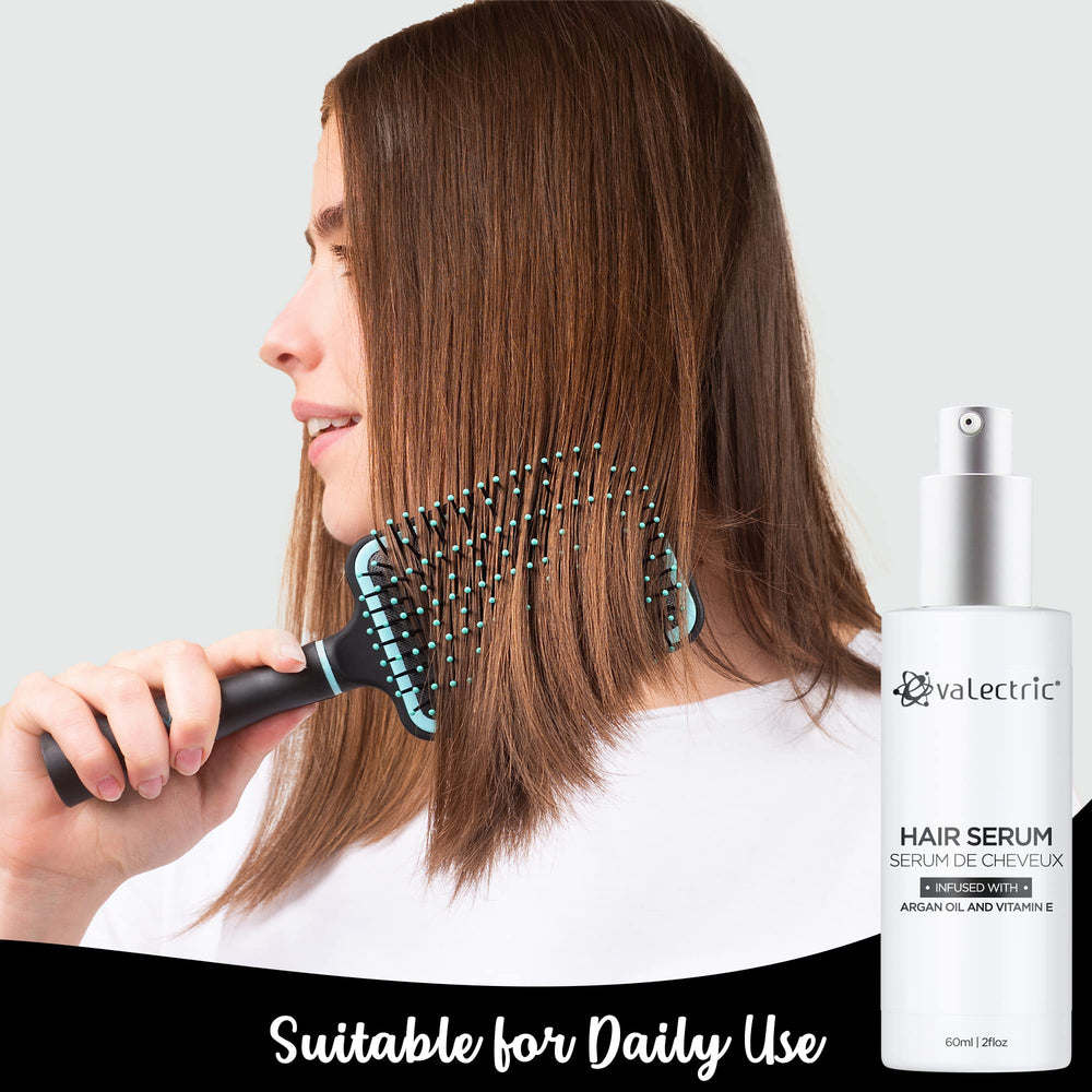 Evalectric Argan Oil Hair Serum with heat protection while styling with tools.