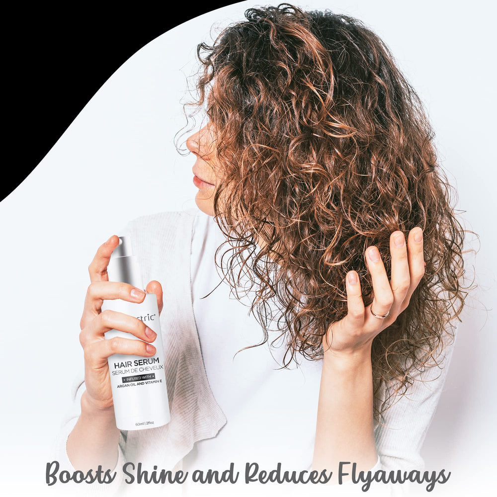 Evalectric Argan Oil Hair Serum highlights glossy frizz-free strands after use.