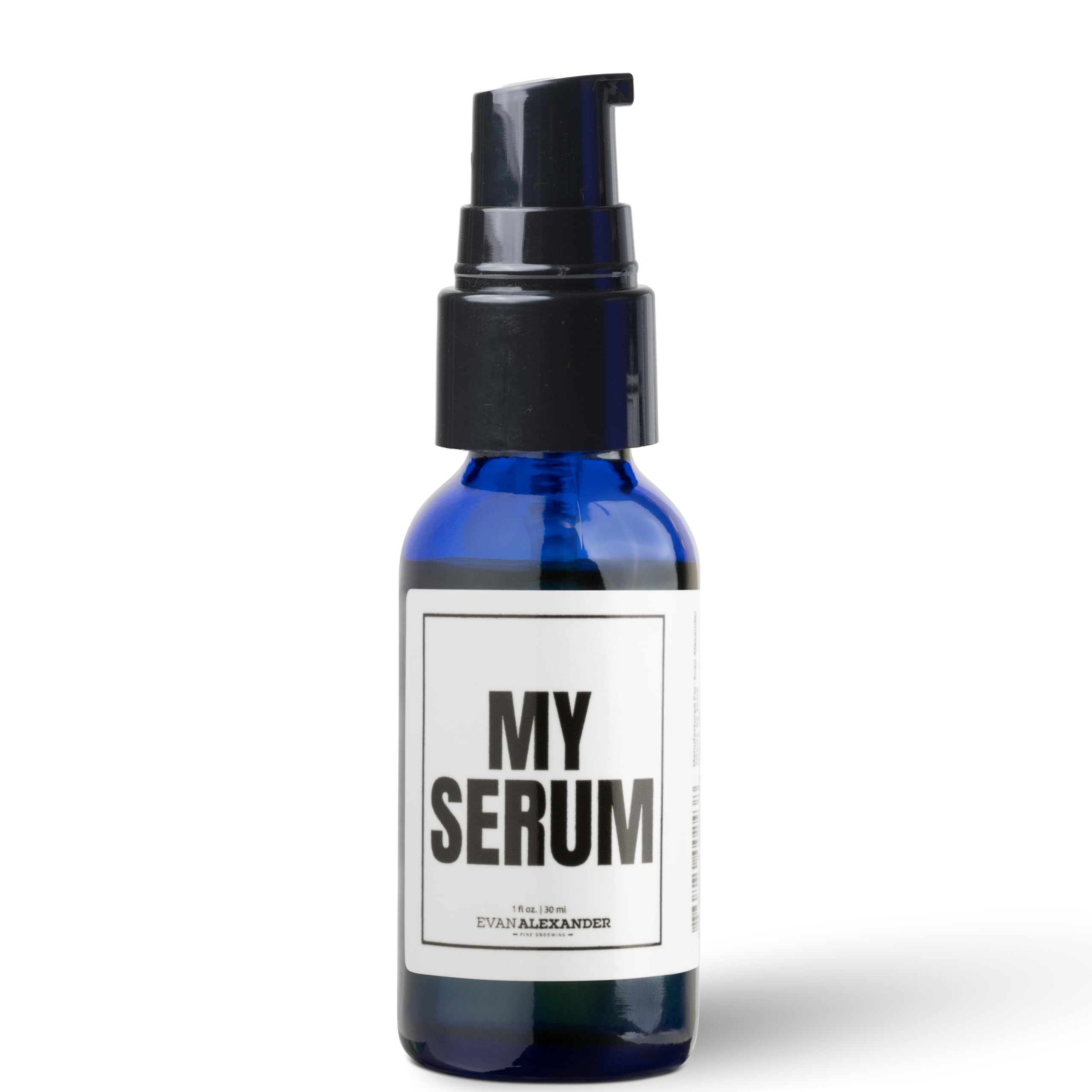 Evan Alexander Fine Grooming MY Serum Beard Oil bottle pour demonstrates easy, nourishing beard care
