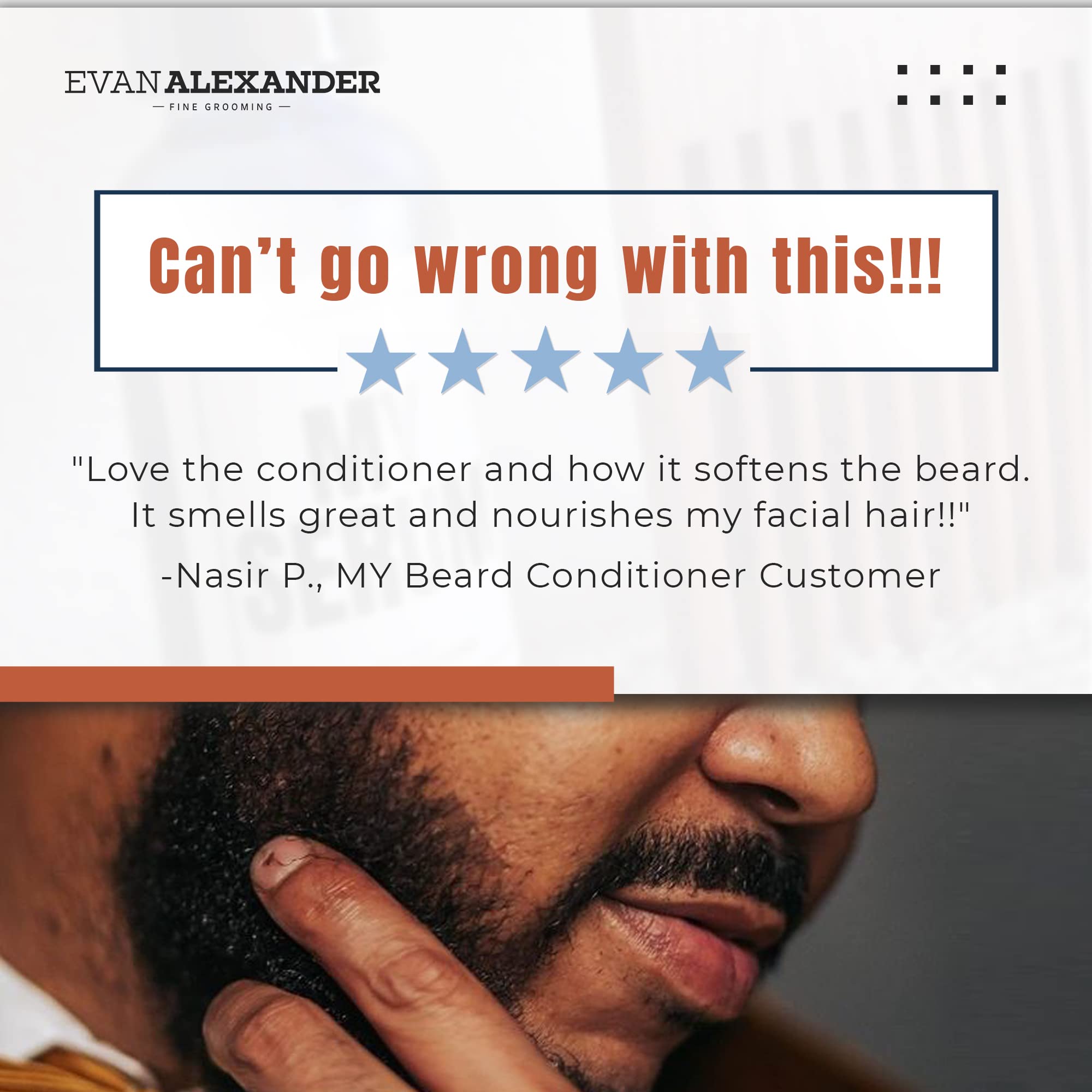 Evan Alexander Grooming satisfaction-guarantee badge indicates commitment to customers.