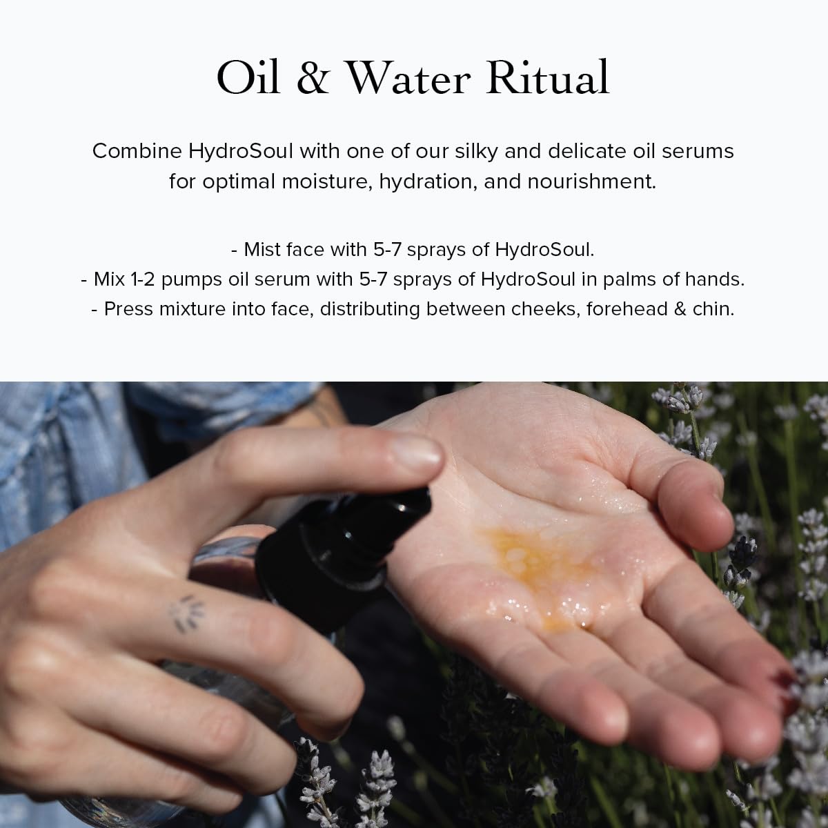 Evanhealy Rose Geranium HydroSoul hands applying toner suggests prep before serums.