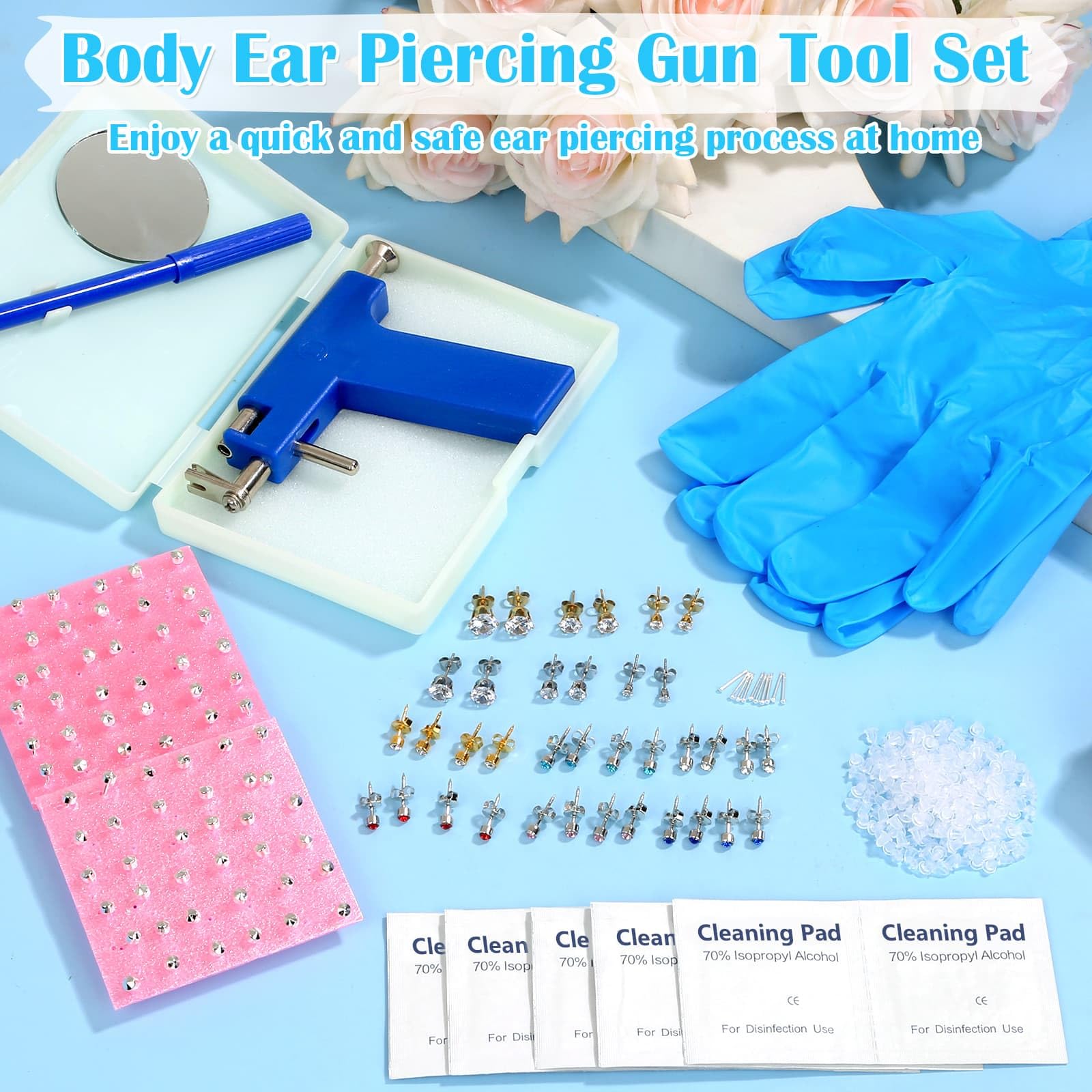 Evatage fast-piercing depiction suggests quick, clean ear holes with simple operation.