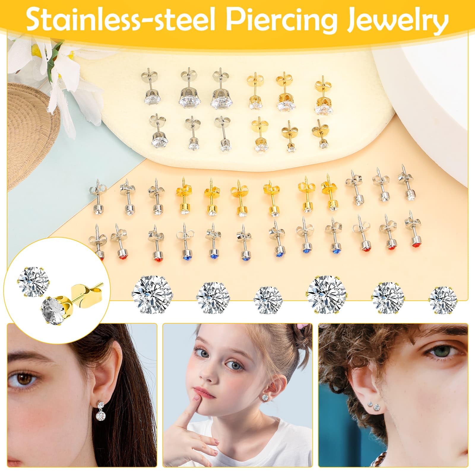 Evatage gold crystal earrings in varied sizes provide luxe shine for style.