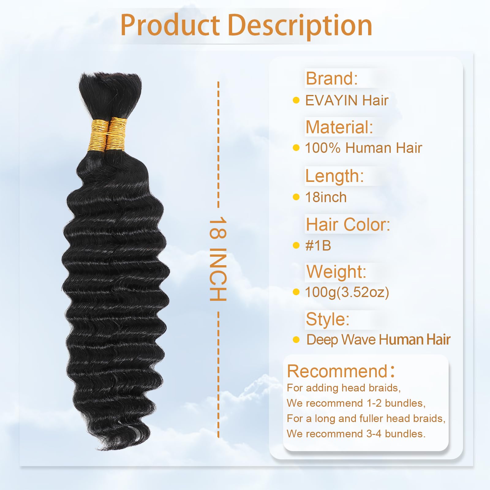 Evayin deep wave bulk hair 18inch for natural-looking braids