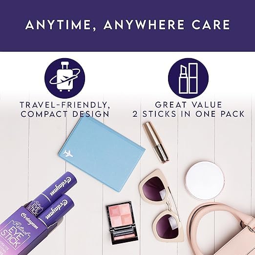Evdayam eye bags and puffiness visual showcases soothing cooling feel and depuffing potential.