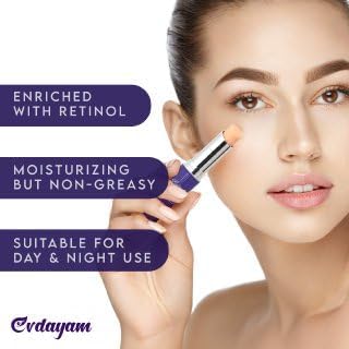 Evdayam eye brightener stick under-eye application stresses smoother, more awake-looking eyes.