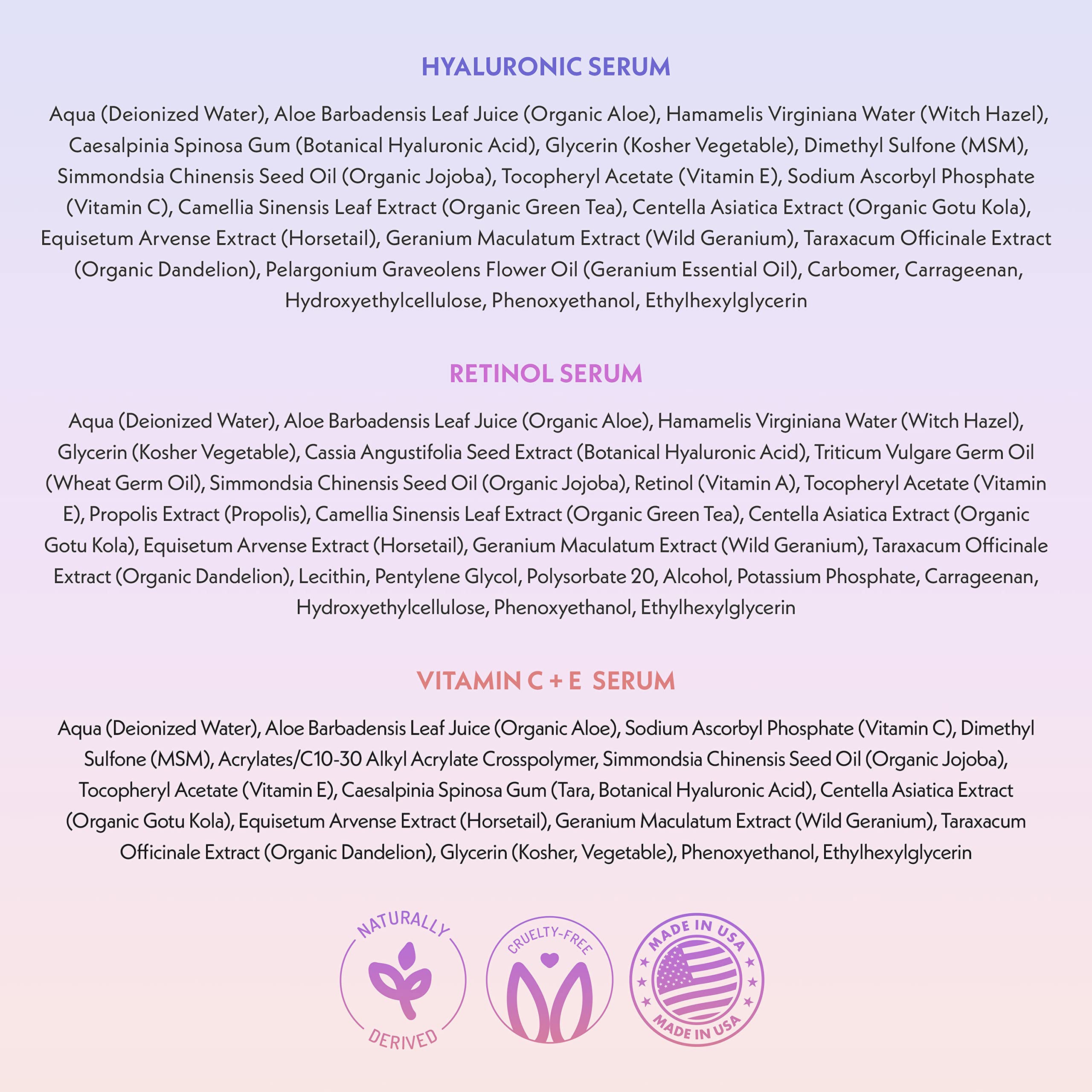 Eve Hansen ingredients panel with green tea and aloe for soothing care.