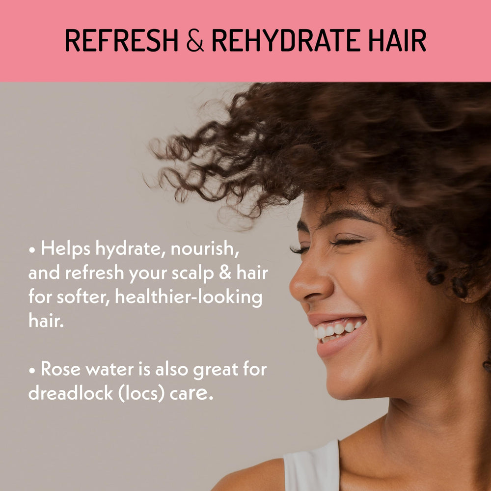 Eve Hansen rose water spray used as hair mist to tame frizz and shine.