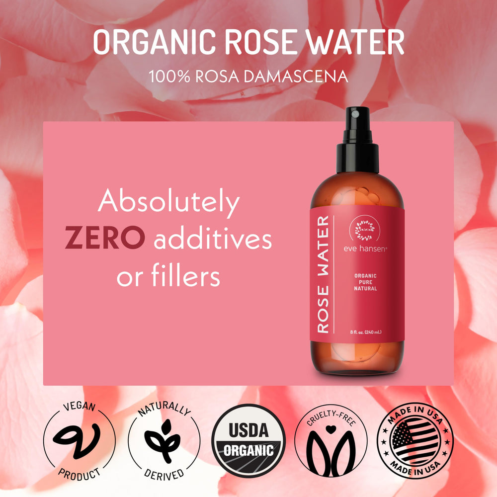 Eve Hansen rose water used as makeup setting spray for natural finish.