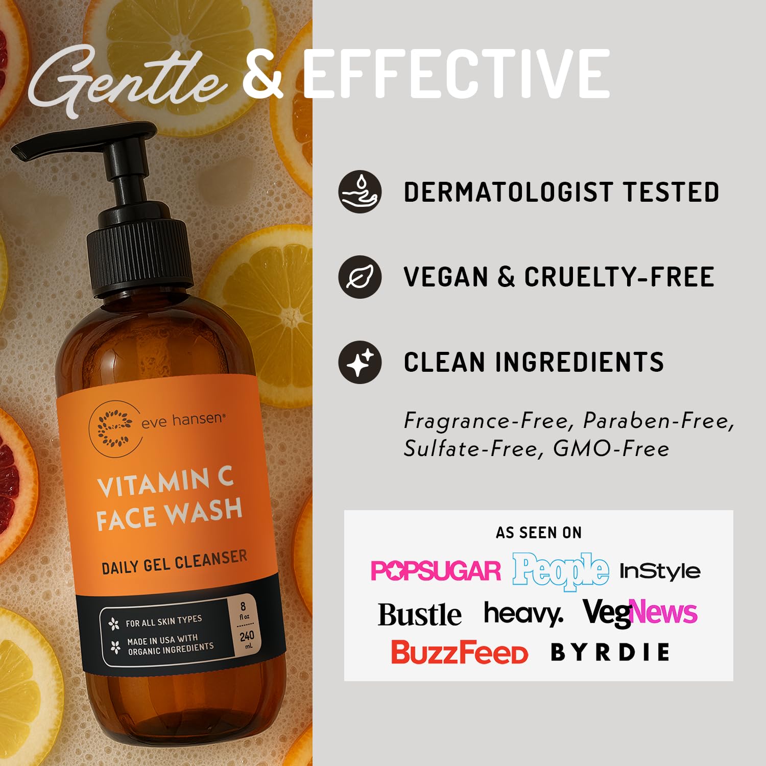 Eve Hansen Vitamin C Cleanser with aloe vera highlights soothing, hydrating care