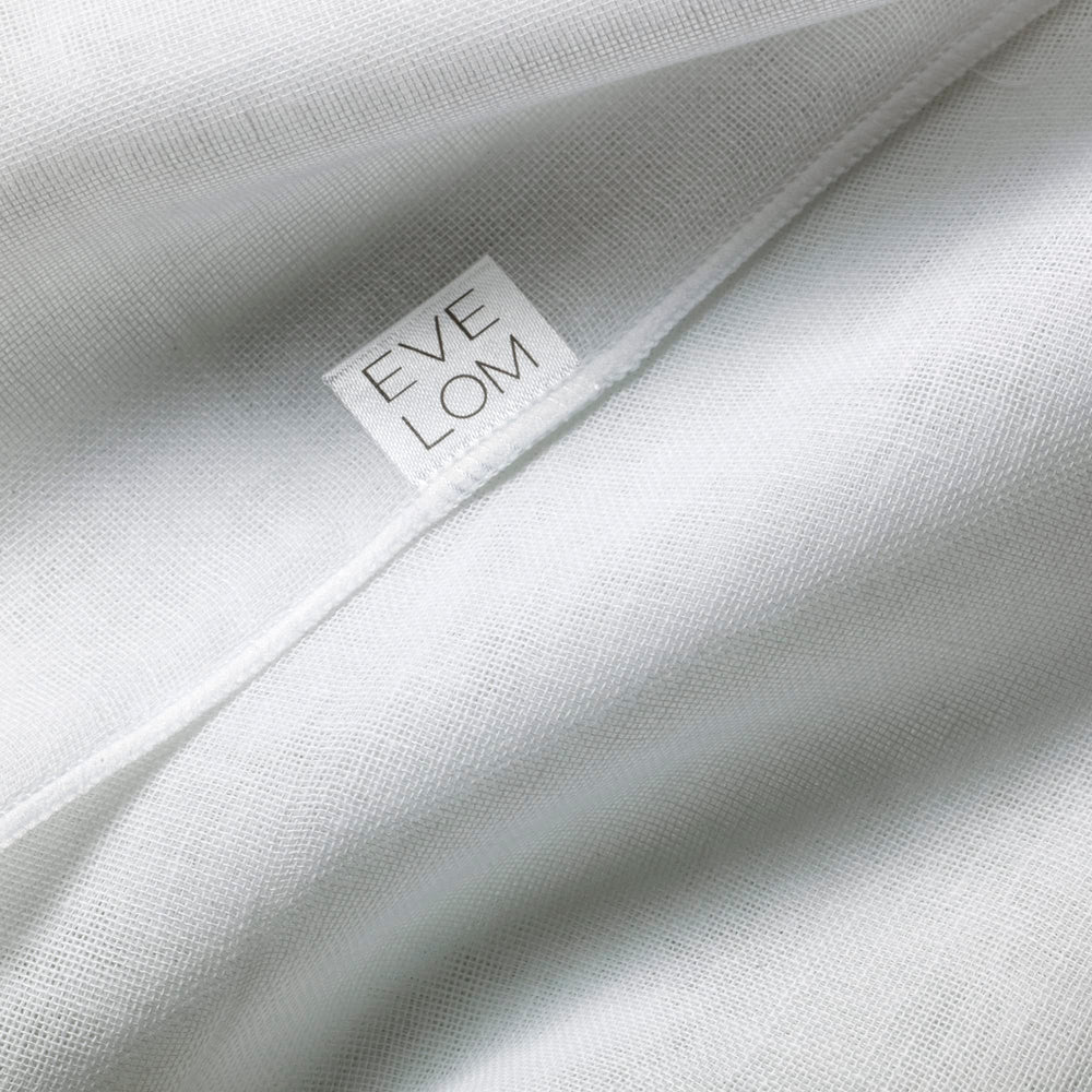 EVE LOM Muslin cloth hung to dry after use to extend longevity and reuse.