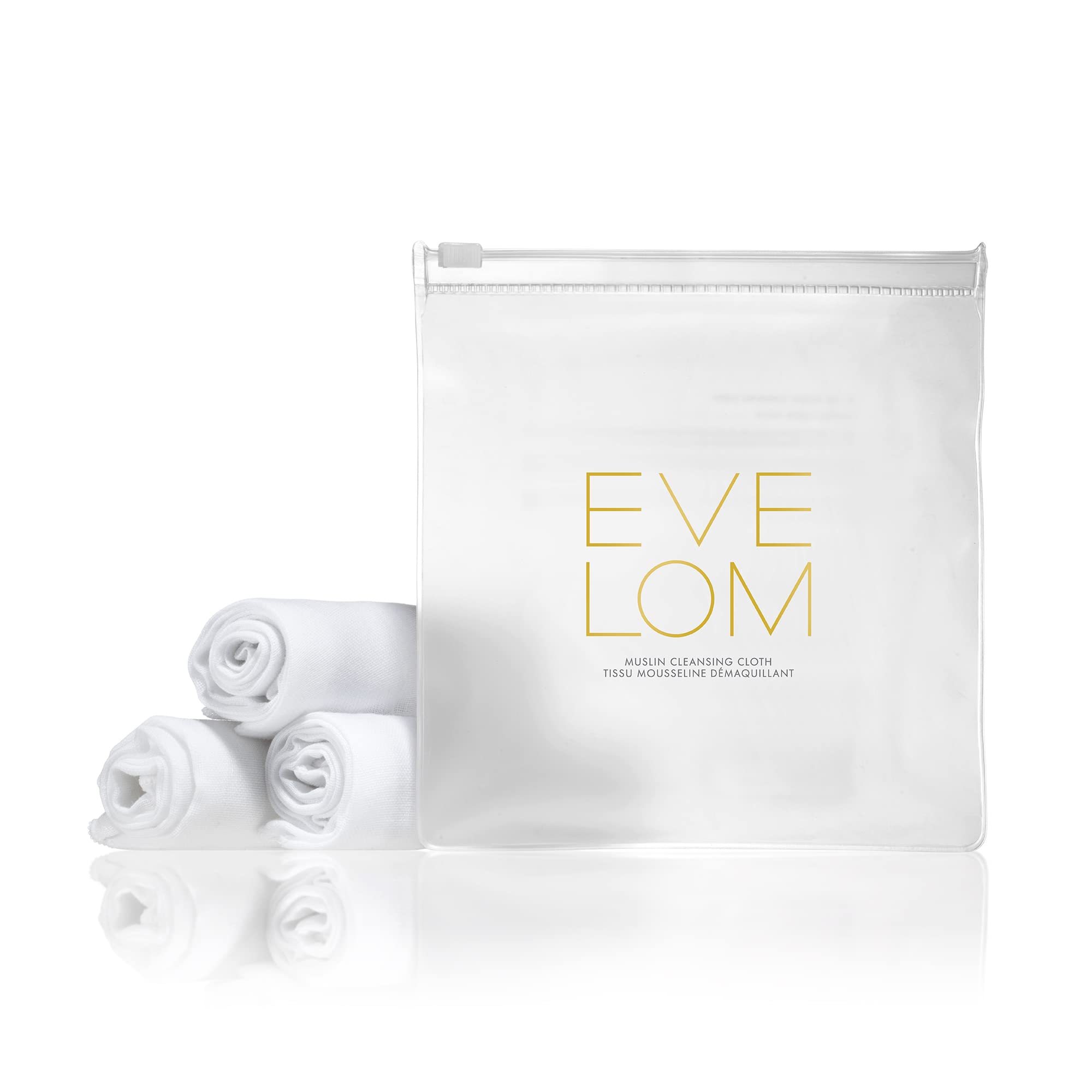 EVE LOM Muslin cloth used with warm water for effortless cleanser removal.