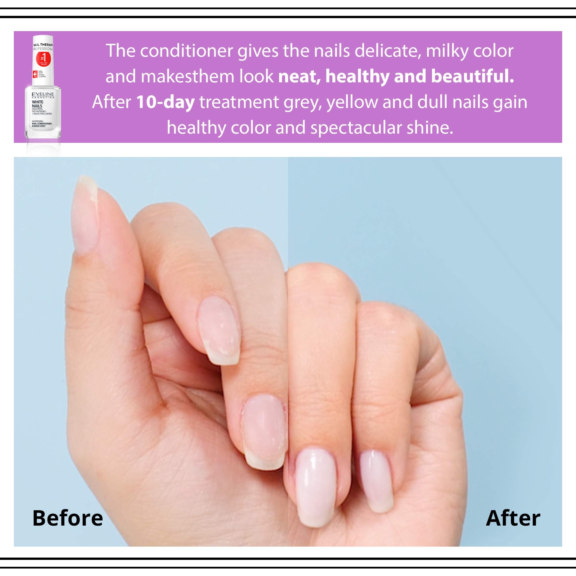 Eveline Cosmetics 3in1 Nail Whitener under dark polish usage protects against staining