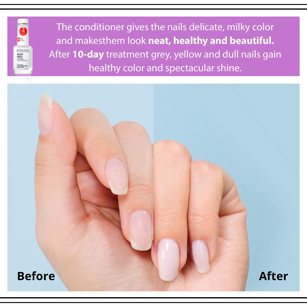 Eveline Cosmetics 3in1 Nail Whitener under dark polish usage protects against staining