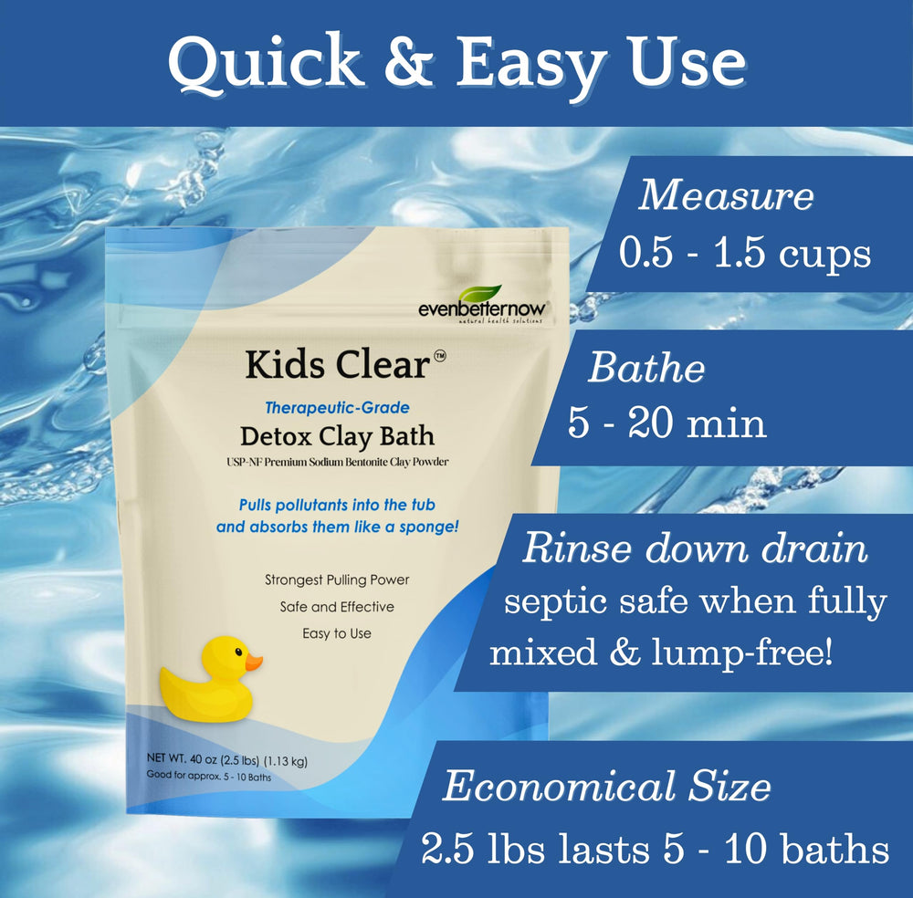 Evenbetternow Kids Clear Detox Clay Bath drains-safe formula dissolves calmly after use.
