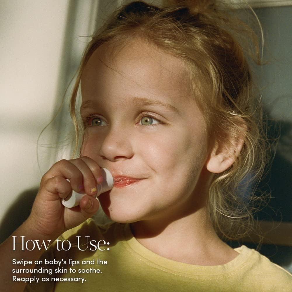 Evereden Baby Lip Balm being applied to baby lips for gentle protection around the mouth.
