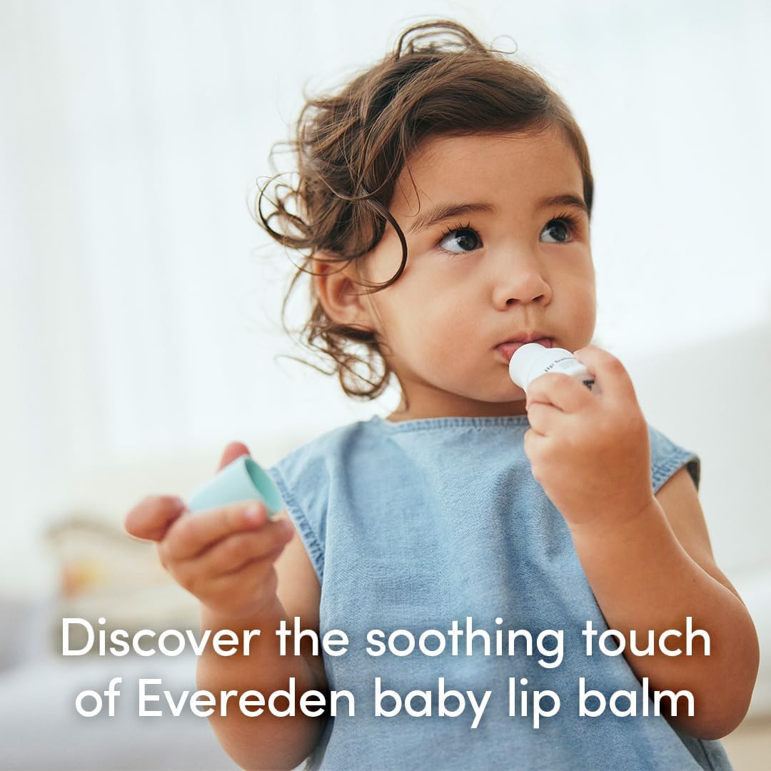 Evereden Baby Lip Balm back label—notes on safe ingredients and safety.