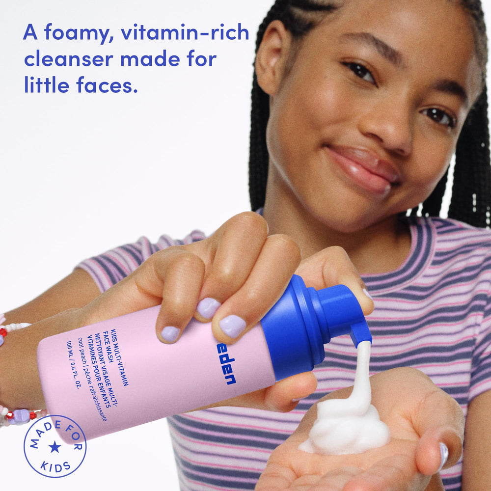 Evereden Cool Peach cleanser in a morning routine shot for kids.
