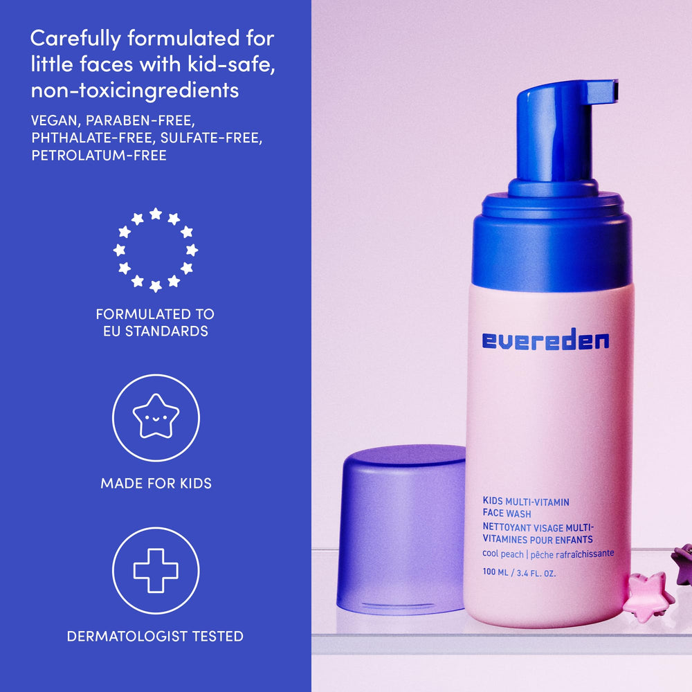 Evereden Kids Face Wash made in the USA with dermatologist-tested claim.