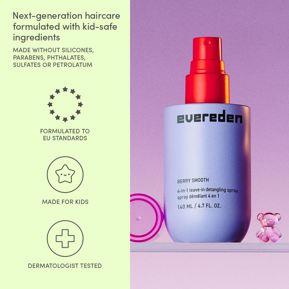 Evereden Detangler Spray bottle close-up with vegan, non-toxic label.