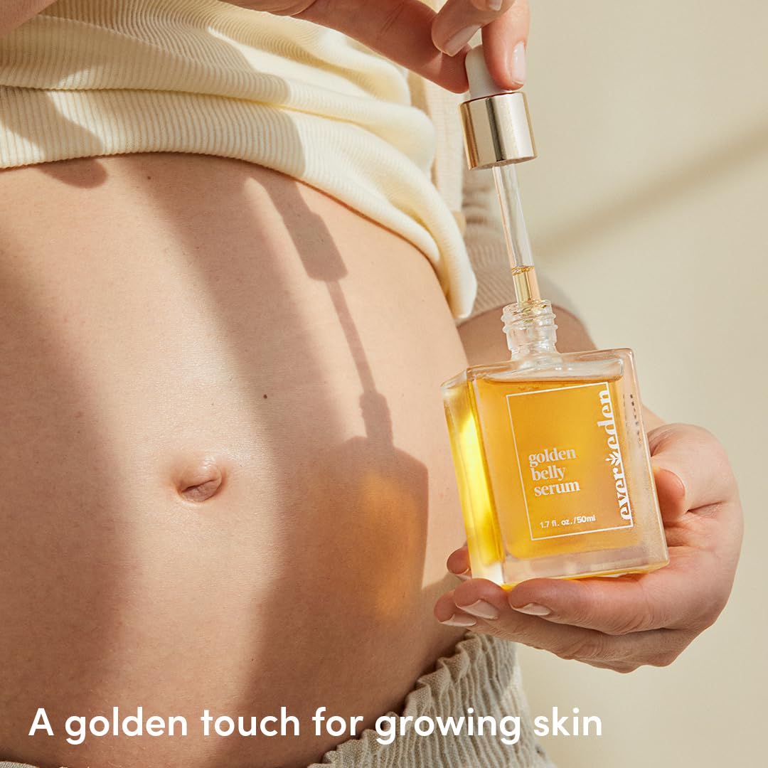 Evereden Golden Belly Serum with centella asiatica suggests soothing comfort during pregnancy.