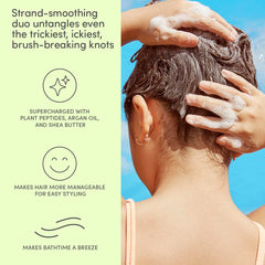Evereden Happy Hair Duo in use on wet toddler hair ready to detangle.