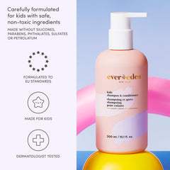 Evereden Kids 2-in-1 Cool Peach wet hair scene; suggests easy detangling and preparation for styling.