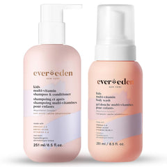 Evereden Kids 2-in-1 Shampoo & Conditioner bottle provides gentle cleansing for a healthy scalp.