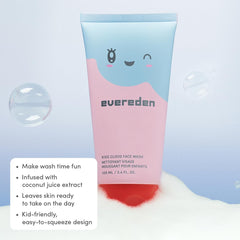 Evereden Kids Cloud Face Wash lather close-up shows creamy, pillowy foam for kids routines.