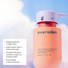 Evereden Kids Detangler on wet hair demonstrates 2-in-1 conditioner and leave-in use.