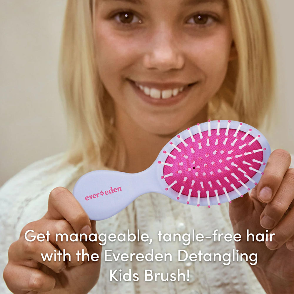 Evereden kids detangling brush package highlights kid-friendly colors and gift-worthy design.