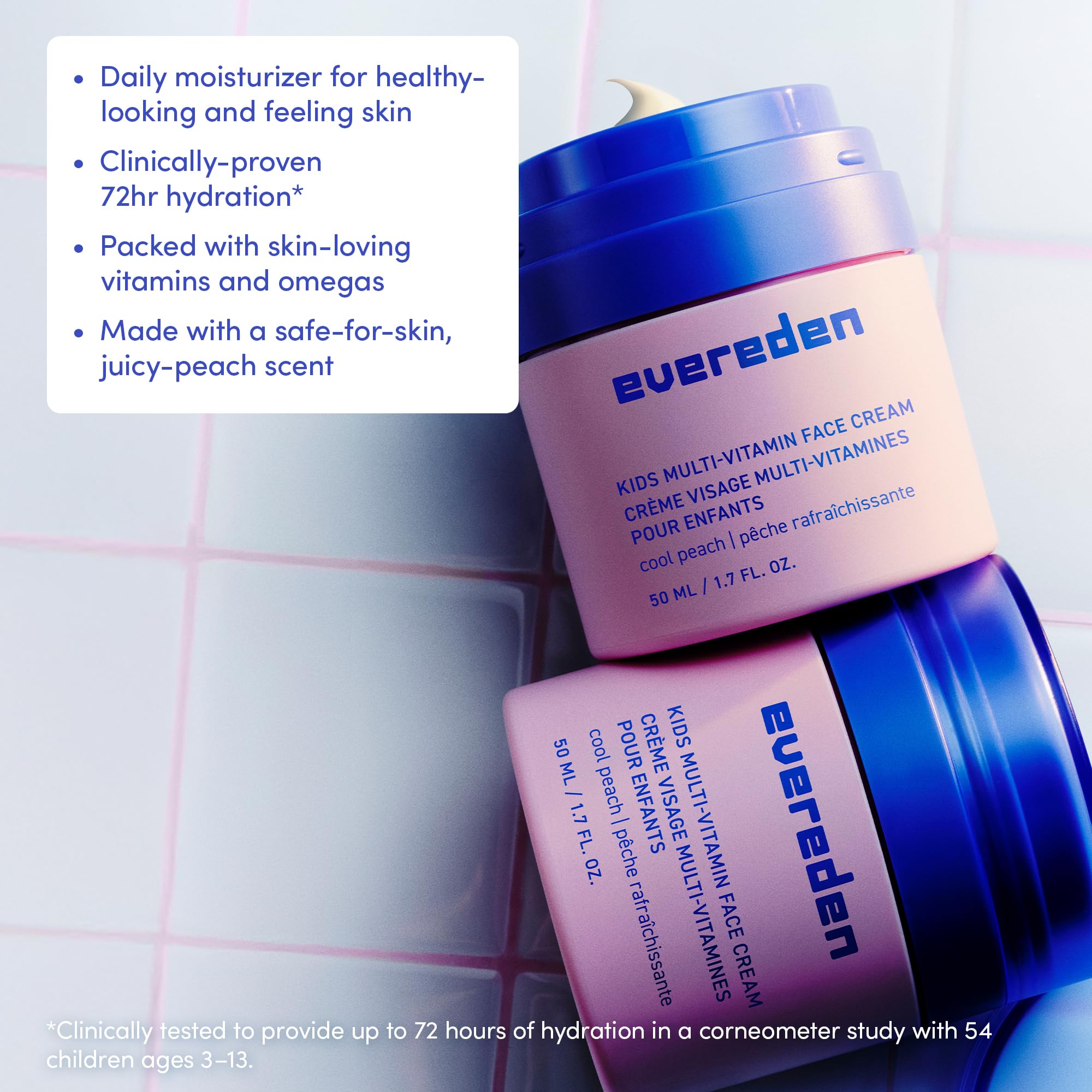 Evereden Kids Face Cream Cool Peach closeup reveals creamy texture for smooth skin.
