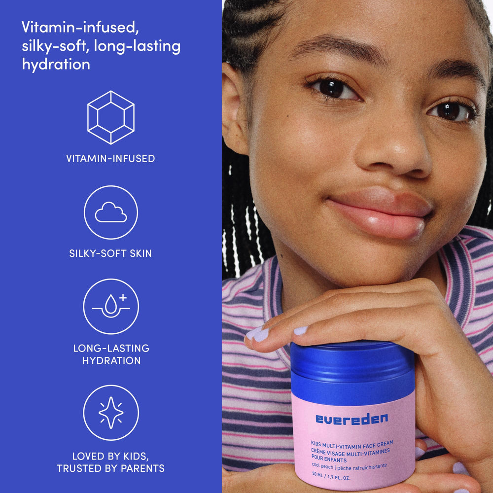 Evereden Kids Face Cream Cool Peach hand-application demonstrates gentle daily care for kids.