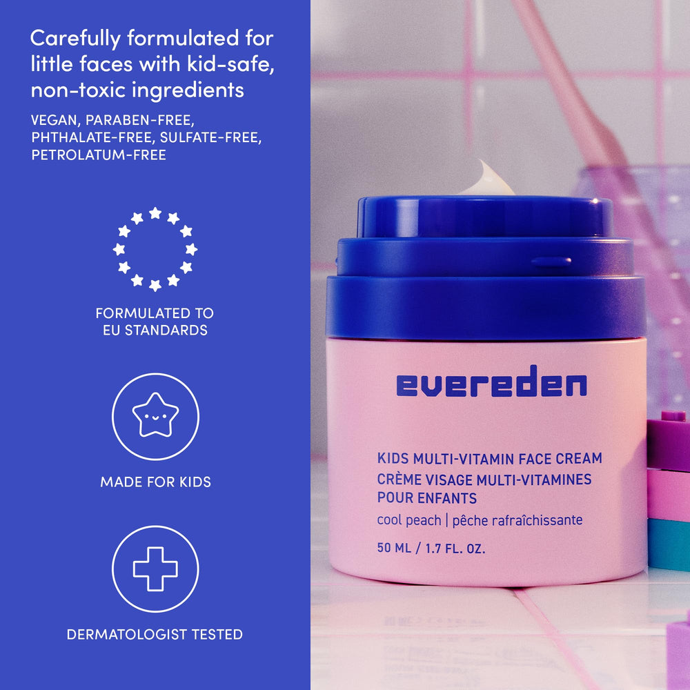 Evereden Kids Face Cream Cool Peach packaging signals USA-made quality and trusted ingredients.